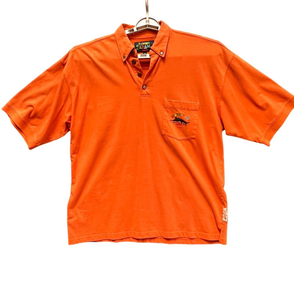 Vintage Tommy Bahama Mens Medium Golf Casual Orange Embroidered Logo Polo Shirt
